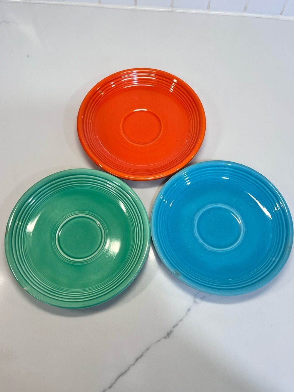 Vintage Original Fiesta Saucer Plate Lot Of 3 Multicolor Orange Green Blue 6 In